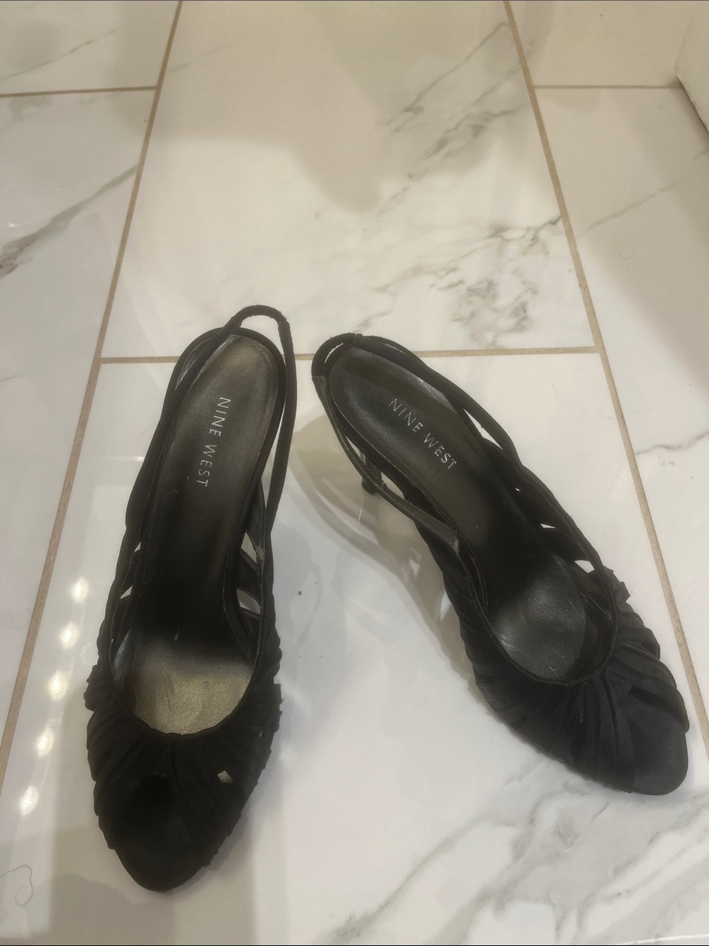 Nine West Black Ruched Slingback Peep-Toe Pumps